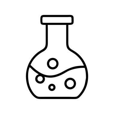 İçinde fokurdayan sıvı bulunan kimyasal bir şişenin basit bir tasviri. Bilimsel, eğitici, laboratuvar ve araştırmalarla ilgili tasarımlar için ideal.