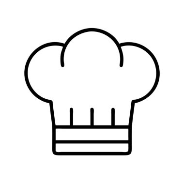 Klasik bir şef şapkasının minimalist çizgisi çizimi. Aşçılık, profesyonel aşçılık, yemek servisi ve restoran endüstrisini temsil ediyor. Basit bir vektör grafiği.