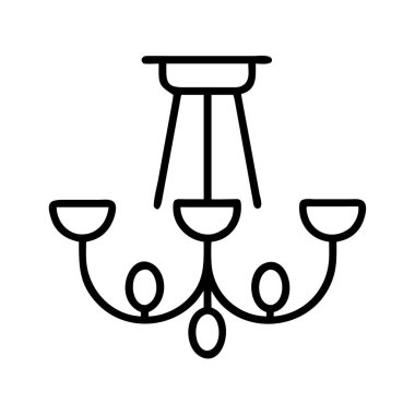 Klasik bir avize sergilenen bir minimalist çizgi sanat ikonu, çeşitli tasarım projeleri, ev dekorasyonu temaları, aydınlatma kavramları ve zarif bir ambiyans için ideal. Bu vektör çok yönlü ve net.