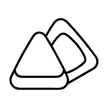 İki stilize edilmiş onigiri, geleneksel Japon pirinç toplarını tasvir eden bir minimalist çizgi sanat ikonu. Menüler, yemek blogları, kültürel tasarımlar veya mutfak temaları için ideal.