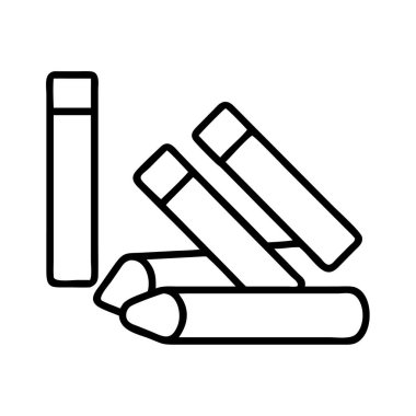 Boya kalemleri ve tebeşir çubukları da dahil olmak üzere çizim aletleri koleksiyonunun yer aldığı basit bir çizgi sanat simgesi. Eğitim kaynakları, yaratıcı projeler ve çocukluk temaları için mükemmel.