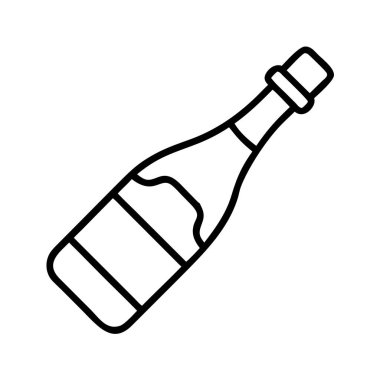 Şampanya ya da köpüklü şarap şişesinin minimalist bir tasviri. Kutlama etkinlikleri, yeni yıl ya da başarı tasarımları için mükemmel. Temiz grafik izole edildi.