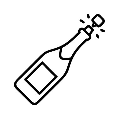 Mantarı patlamış, kutlama, parti, başarı ya da özel durumları sembolize eden şampanya şişesinin basit bir çizgisi. Simgeler, web veya yazdırma için ideal.