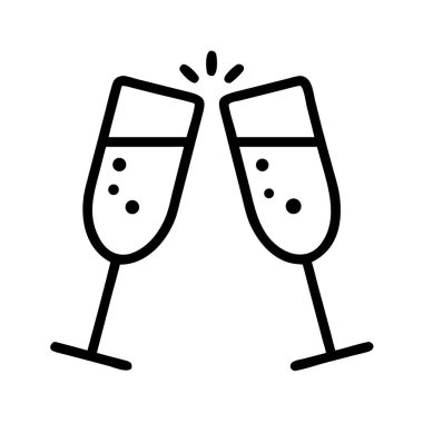 İki şampanya kadehinin birbirine vuruşunu gösteren minimalist bir sanat simgesi. Kutlama, başarı, yeni yıl, parti ve şenlik etkinlikleri için mükemmel bir konsept..