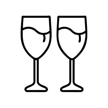 Bu canlı, temiz sanat illüstrasyonunda iki zarif şarap kadehi var. Kutlamalar, romantik akşamlar ve güzel yemekler için mükemmel. Web, yazdırma ve dijital tasarımlar için çok yönlü simge.