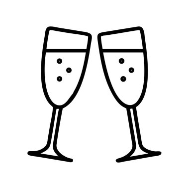 Bu taslak simgede iki şampanya bardağının birbirine vurması var. Kadeh kaldırmayı ya da kutlamayı simgeliyor. Davetiyeler, dijital selamlar ya da şenlikli tasarımlar için mükemmel. Neşe, başarı ve özel durumları çağrıştırır..