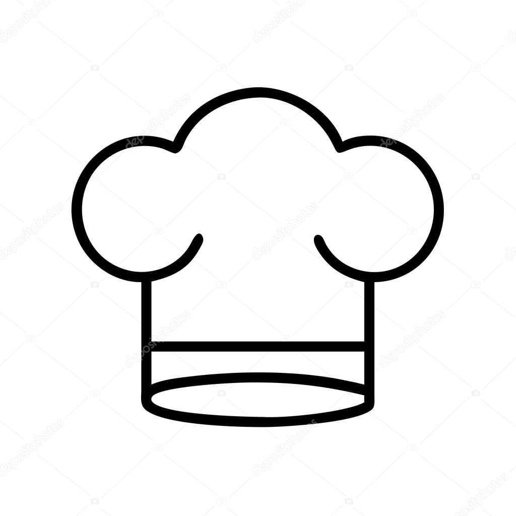 A clean, minimalist line art illustration of a chef's hat. Represents professional cooking, culinary arts, gastronomy, and food preparation services, ideal for design.