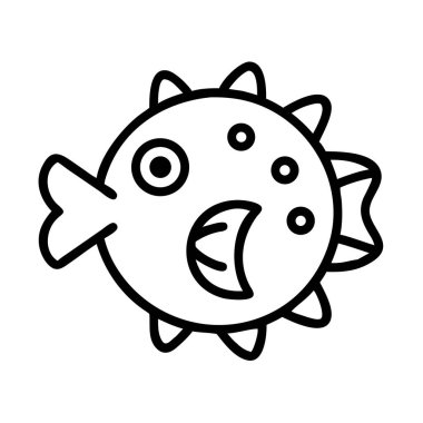 Stilize edilmiş basit kirpi balığı çizgisi resim çizimi