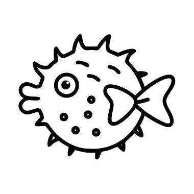 Çocuk tasarımı için çizgi film kirpi balığı çizgisi resim simgesi