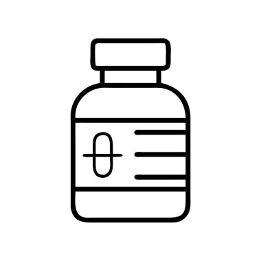 Sağlık uygulaması için ilaç özeti simgesi içeren ilaç şişesi