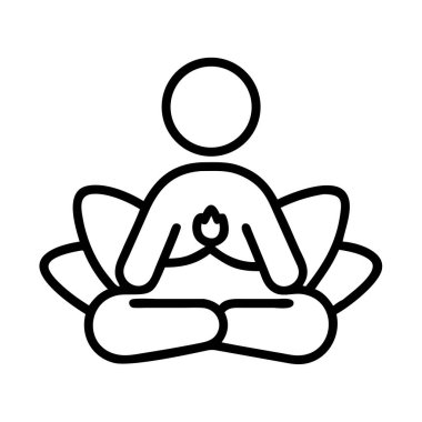 Nilüfer çiçeğiyle meditasyon yapan kişi, içindeki alev ikonuyla poz verir.