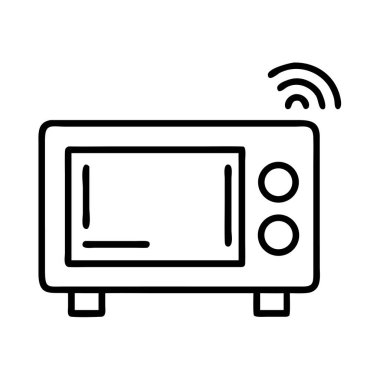 Kablosuz ağ dalgalarıyla bağlı mikrodalga fırın ana hatları simgesi.