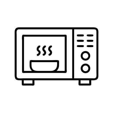 Mikrodalga fırın ısıtan gıda aygıtı çizgisi ikonu vektörü