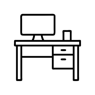 Bir bilgisayar masasının basit çizgi resim simgesi ve monitörü