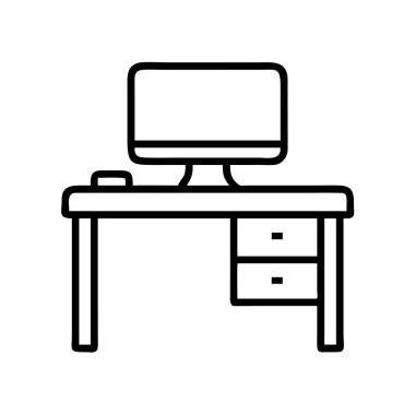 Monitör ve çekmeceli ofis bilgisayar masası simgesi