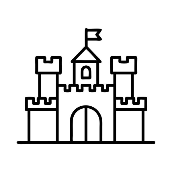 Монохромная графическая икона средневекового дизайна замка
