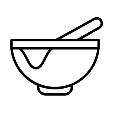 Mutfak ve yemek pişirmek için kase ve kaşık çizgisi simgesi