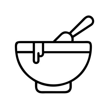 Kaşık ve sıvı gıda vektörü ana hatlı kase