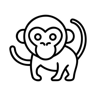 Beyaz üzerine basit çizgi film maymun karakter simgesi