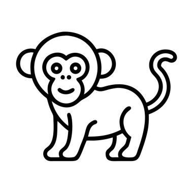 Maymun hayvan karakter simgesi basit çizgi sanat vektörü