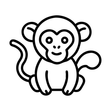 Basit çizgi sanat maymun simgesi gülümseyen dijital grafik