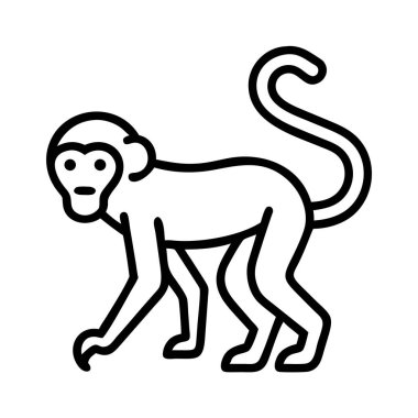 Bir maymunun basit çizgi sanat simgesi, hayvan çizimi