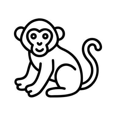 Şirin çizgi film maymun çizgisi resim simgesi, basit illüstrasyon