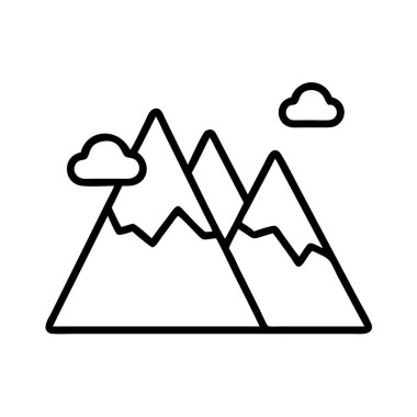 Minimalist doğa ikonu, dağlar ve bulut konsepti