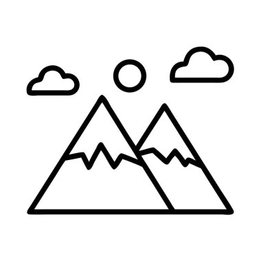 Güneş ve bulutlu dağ manzarası simgesi