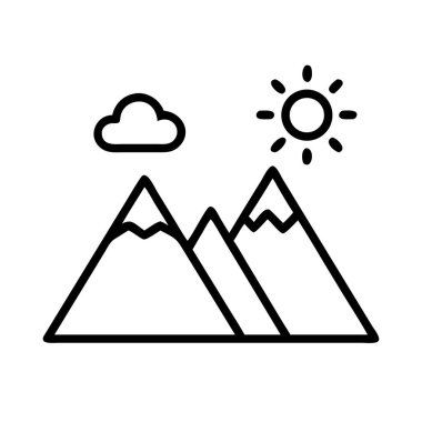 Güneş ve bulut çizgili dağ manzarası simgesi