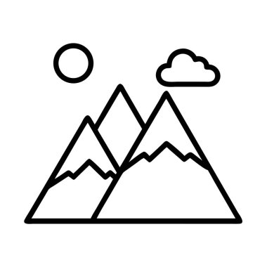 Güneş ve bulut çizgili dağ manzarası simgesi