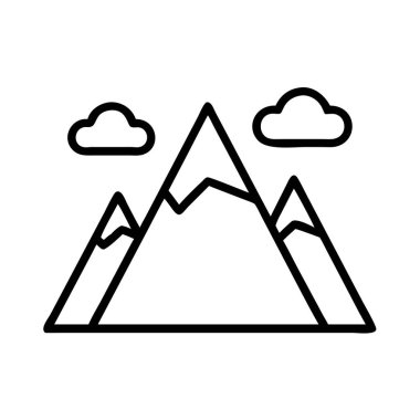 Minimalist dağ sırası ana hatları iki bulutlu simge.
