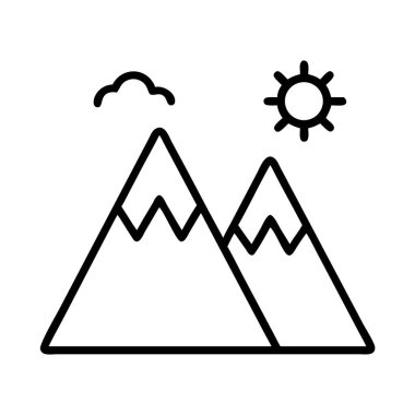 Güneş ve bulut çizgili dağ manzarası simgesi.