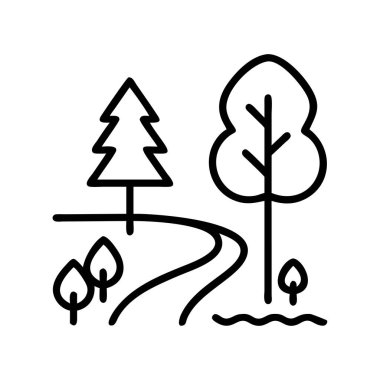 Ağaçlar ve yol simgesi ile minimalist doğa manzarası