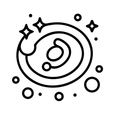 Yıldızlı ve yörüngeli stilize edilmiş kozmik galaksi simgesi.