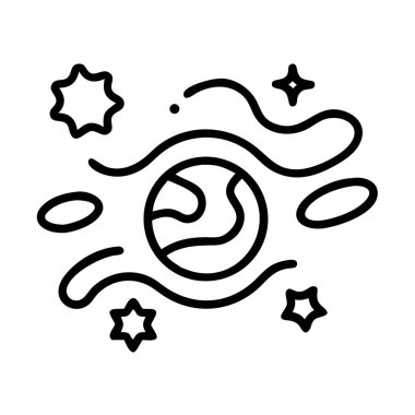 Evrende yıldızlı ve soyut elementli stilize bir dünya.