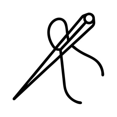 Klasik dikiş iğnesi ve iplik ana hatları simgesi tasarımı