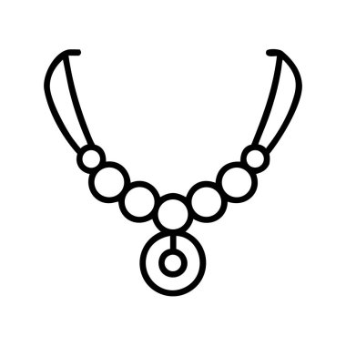 Zarif boncuklu kolye tasarımının siyah ana hatlı simgesi