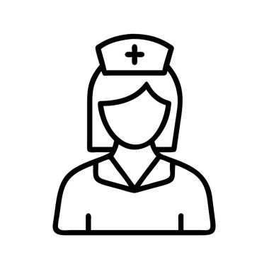 Tıbbi haç sembolü tasarımı ile hemşire karakter ana hatları simgesi