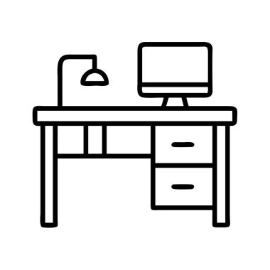 Bilgisayar ve lamba simgesi tasarımı ile ofis masası kurulumu