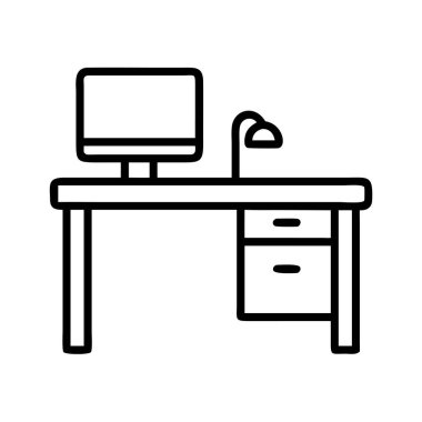 Bilgisayar ve lamba simgesiyle ofis masası kurulumu