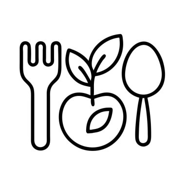Çatal, elma ve kaşık çizgisi olan sağlıklı beslenme simgesi