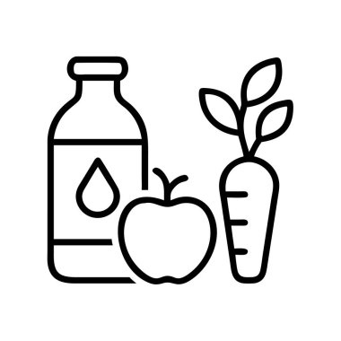 Besleyici şişe, elma ve havuç çizgisi sanat simgesi.
