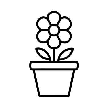 Estetik saksı çiçek hattı sanat ikonu vektör illüstrasyonu.
