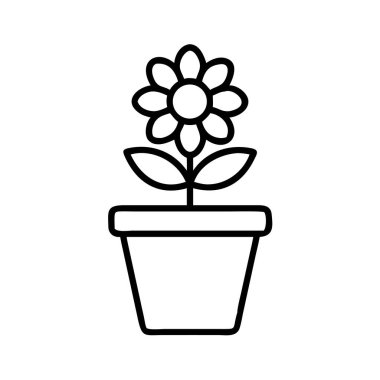 Bitki saksısındaki bir çiçeğin basit sanat simgesi.