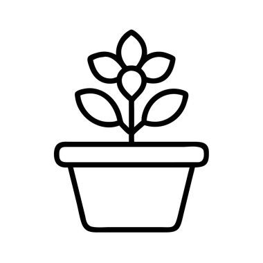Beyaz arkaplanda saksı çiçeği çizgisi simgesi