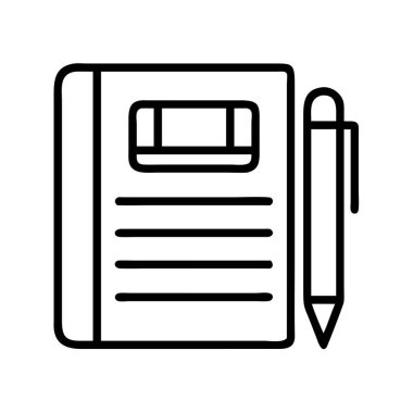 Eğitim veya ofis kullanımı için not defteri ve kalem simgesi