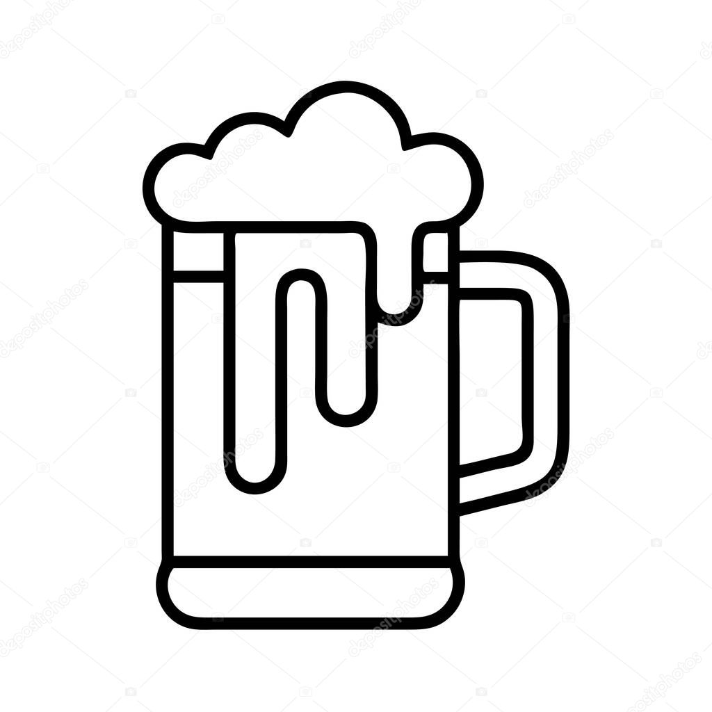 Vector line icon of a beer mug with overflowing foam