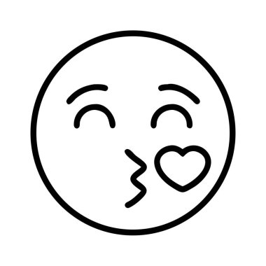Çizgi sanatı kalp sembollü öpücük emojisi suratı.