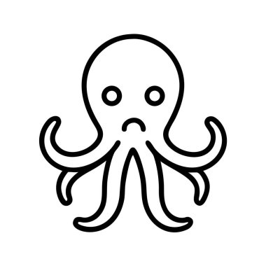Mutsuz ahtapot yaratık basit çizgi resim ikonu vektörü